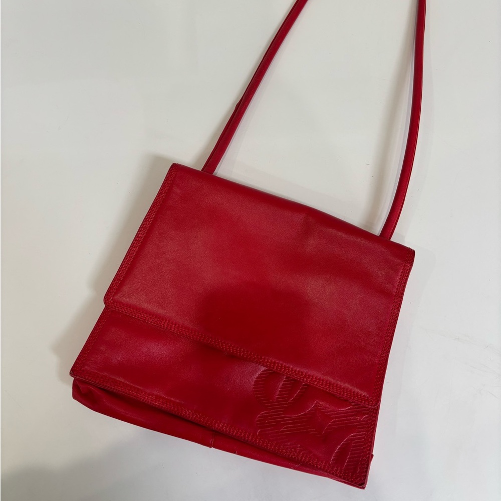 Loewe Red Leather Shoulder Bag Structured Vintage Gold Hardware Statement - Picture 3 of 13